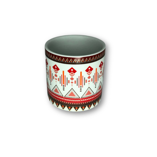 White Cup Pot with Aztec Pattern Flower Pot-0
